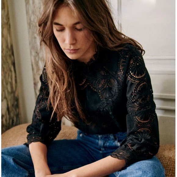 Sezane Black Lace Blouse size FR36 / US4 New With Tags - Picture 1 of 10